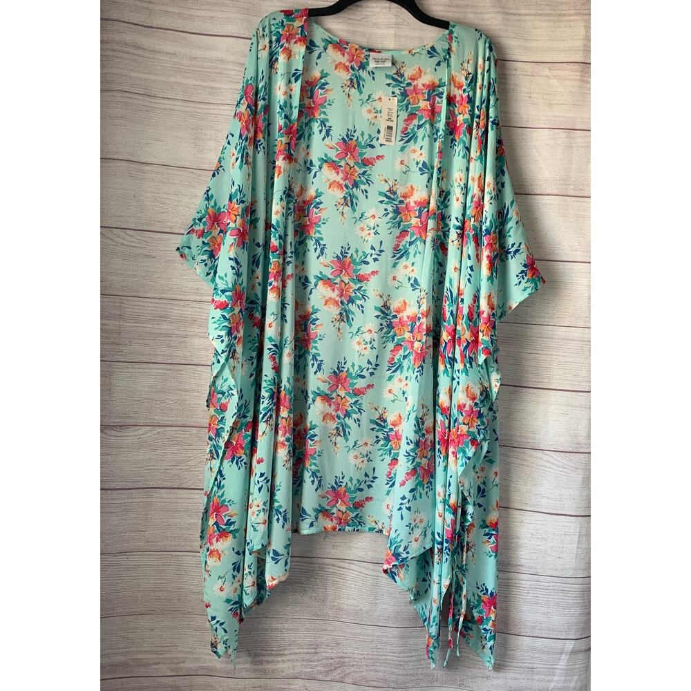 Anna & Ava Light Blue Colorful Floral Kimono Cardigan Swim Cover Up One Size